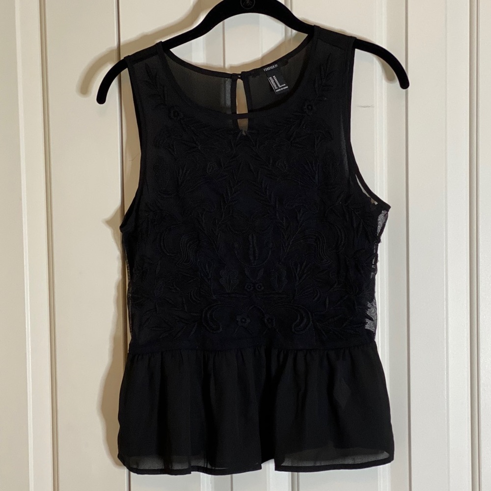 Black Embroidered Lace Sleeveless Top